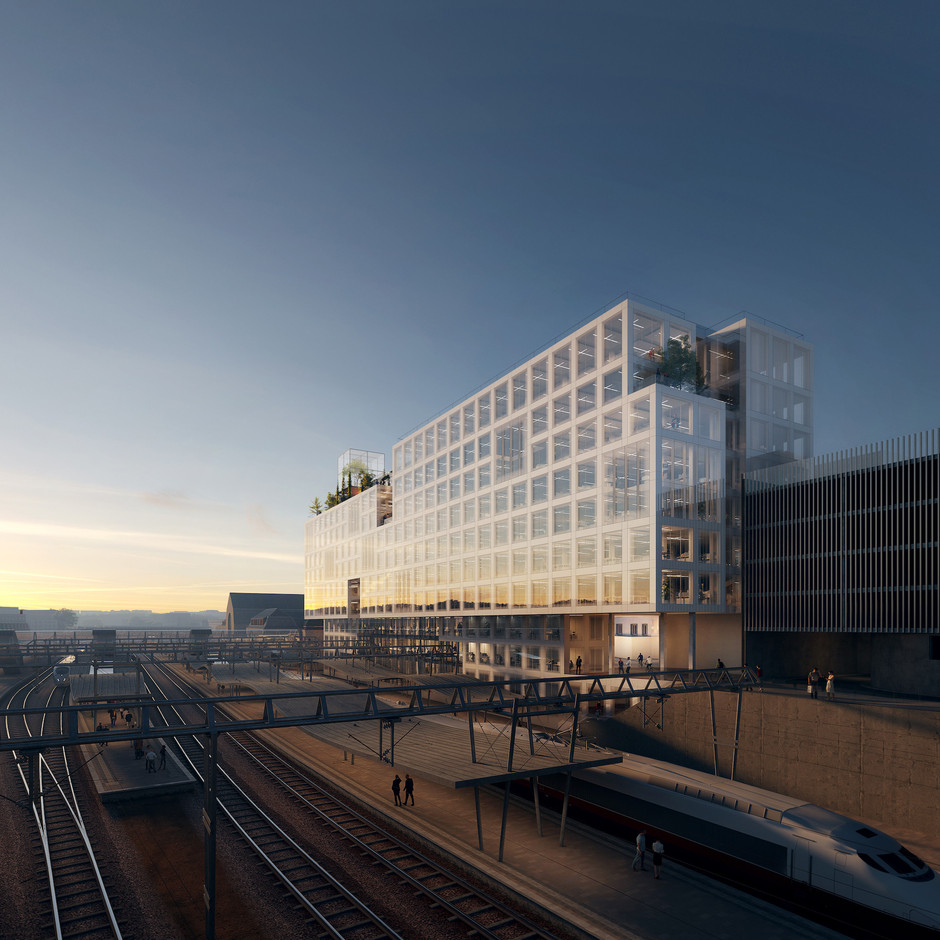 La façade de l’extension offre des reflets et joue avec son environnement. (Illustration: Vize)