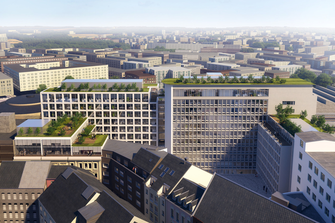 Vue des façades donnant sur la cour en intérieur d’îlot. (Illustration : Vize)