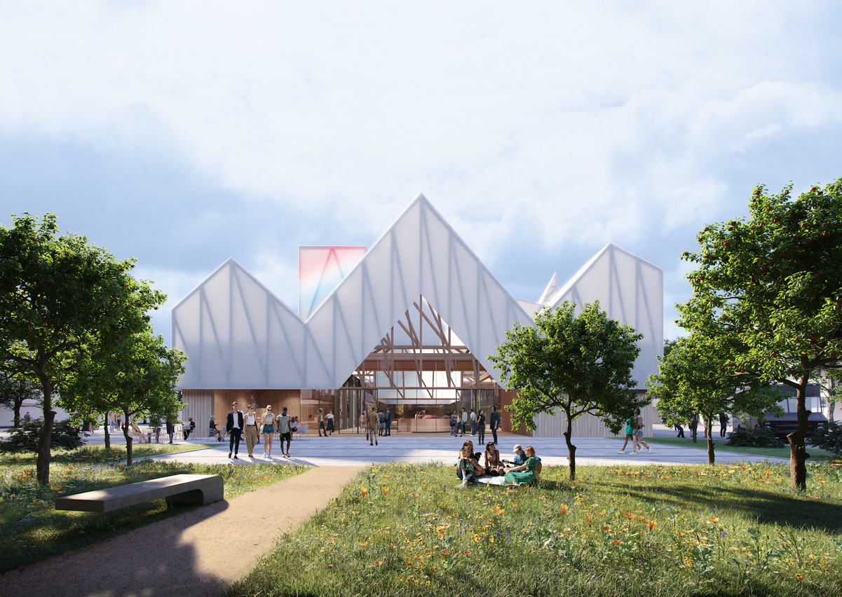  Sous la canopée, le pavillon est construit avec une structure et des modules en bois. (Illustration: Jim Clemes Associates)