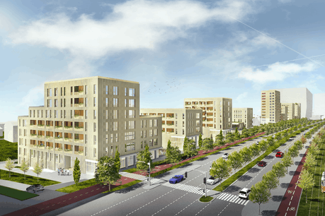 Une vue du projet Kennedy Sud, depuis l’avenue Kennedy. (Illustration: Steinmetzdemeyer/LEVS Architecten)