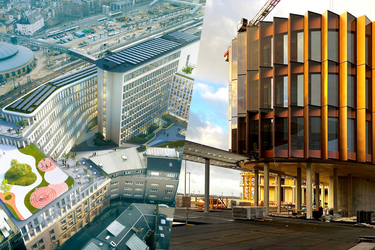 Parmi les projets de Metaform, la rénovation du siège des CFL ou le Skypark à l’aéroport de Luxembourg. (Illustrations: Metaform Architects)
