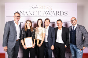 Julie Castiaux (KPMG), Laetitia Hamon (Luxembourg Stock Exchange) and Alan Picone (KPMG) at the 2023 Finance Awards, which took place on Tuesday 21 November 2023 at Casino 2000 in Mondorf. Photo: Eva Krins and Marie Russillo/Maison Moderne