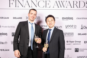 Robert Goerend (Luther) and Sung Lee (Citco) at the 2023 Finance Awards, which took place on Tuesday 21 November 2023 at Casino 2000 in Mondorf. Photo: Eva Krins and Marie Russillo/Maison Moderne