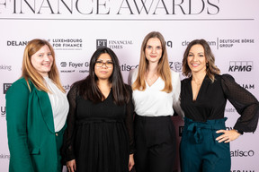 Angélique Legendre, Marion De Pauw, Elise Richen and Elodie Duffour (Yooz) at the 2023 Finance Awards, which took place on Tuesday 21 November 2023 at Casino 2000 in Mondorf. Photo: Eva Krins and Marie Russillo/Maison Moderne