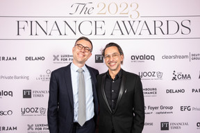 Pascal Julliard (HSBC) and Pierre-Yves Lanneau Saint Léger (Paperjam+Delano Business Club) at the 2023 Finance Awards, which took place on Tuesday 21 November 2023 at Casino 2000 in Mondorf. Photo: Eva Krins and Marie Russillo/Maison Moderne