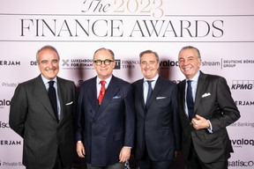 Manuel San Salvador (Antwort Capital), Nicolas Graas (Graas-Lavie SCS), Stephane Chretien (Quilvest Wealth Management S.A.) and Bob Kneip (Kneip Management) at the 2023 Finance Awards, which took place on Tuesday 21 November 2023 at Casino 2000 in Mondorf. Photo: Eva Krins and Marie Russillo/Maison Moderne