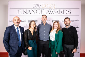 Laurent Marochini (Société Générale), Elodie Duffour and Angélique Legendre (Yooz) at the 2023 Finance Awards, which took place on Tuesday 21 November 2023 at Casino 2000 in Mondorf. Photo: Eva Krins and Marie Russillo/Maison Moderne
