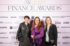 Aurélie Huet, Nathalie Bausch and Anke Reichert (DWS Investment) at the 2023 Finance Awards, which took place on Tuesday 21 November 2023 at Casino 2000 in Mondorf. Photo: Eva Krins and Marie Russillo/Maison Moderne