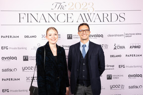 Sandra Rauch (Banque Centrale du Luxembourg) and Alessandro Cavallini (Ferrero Trading Lux) at the 2023 Finance Awards, which took place on Tuesday 21 November 2023 at Casino 2000 in Mondorf. Photo: Eva Krins and Marie Russillo/Maison Moderne