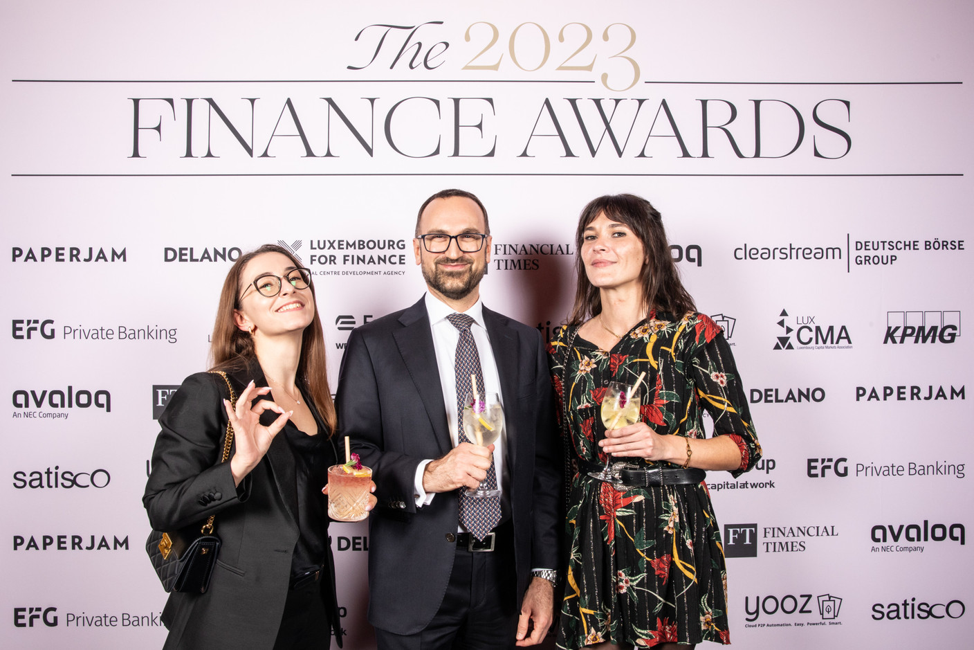 Emilija Mendelsone (Edmond de Rothschild) on the left and Julie Lhardit (Lafo & L3A) on the right at the 2023 Finance Awards, which took place on Tuesday 21 November 2023 at Casino 2000 in Mondorf. Photo: Eva Krins and Marie Russillo/Maison Moderne
