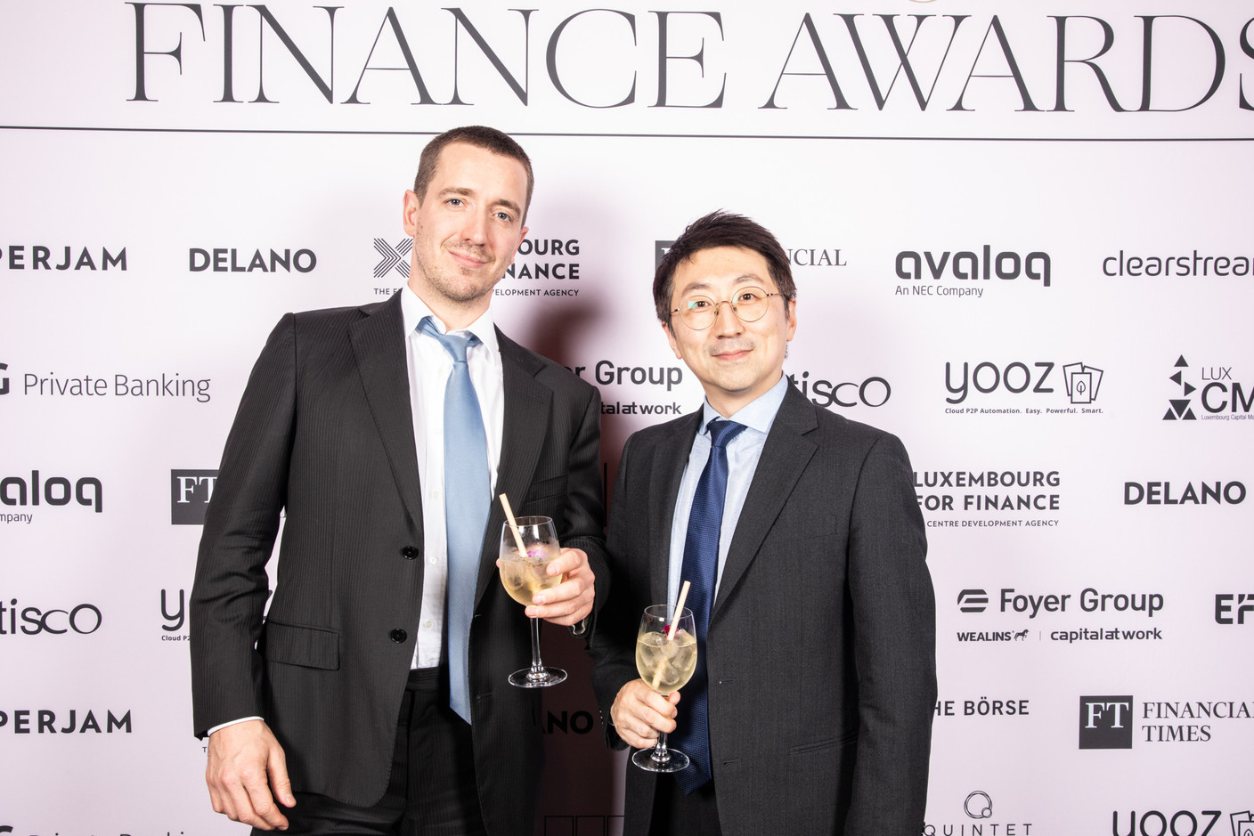 Robert Goerend (Luther) and Sung Lee (Citco) at the 2023 Finance Awards, which took place on Tuesday 21 November 2023 at Casino 2000 in Mondorf. Photo: Eva Krins and Marie Russillo/Maison Moderne