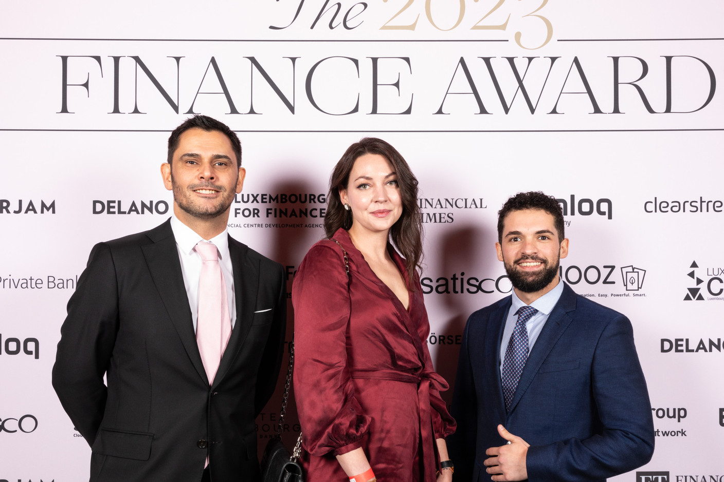 Ray Zubairi (Maison Moderne), Petra Krizan (TBTL) and Romain Iovalone (Lhoft) at the 2023 Finance Awards, which took place on Tuesday 21 November 2023 at Casino 2000 in Mondorf. Photo: Eva Krins and Marie Russillo/Maison Moderne