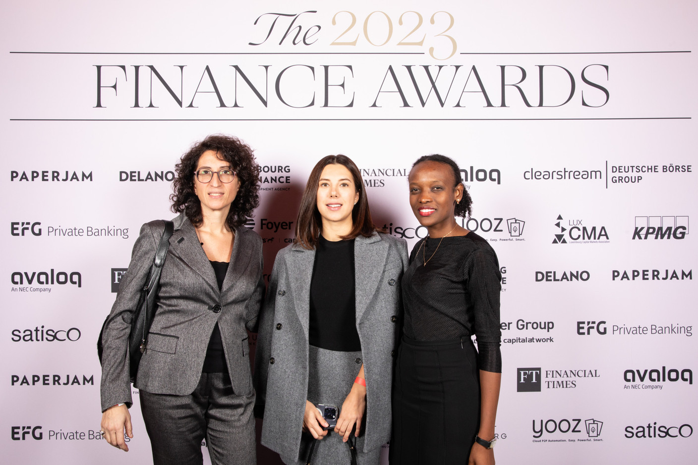 Ornella Rogata, Anna Novikova and Ernestine Numukobwa (Tacticum Investments) at the 2023 Finance Awards, which took place on Tuesday 21 November 2023 at Casino 2000 in Mondorf. Photo: Eva Krins and Marie Russillo/Maison Moderne