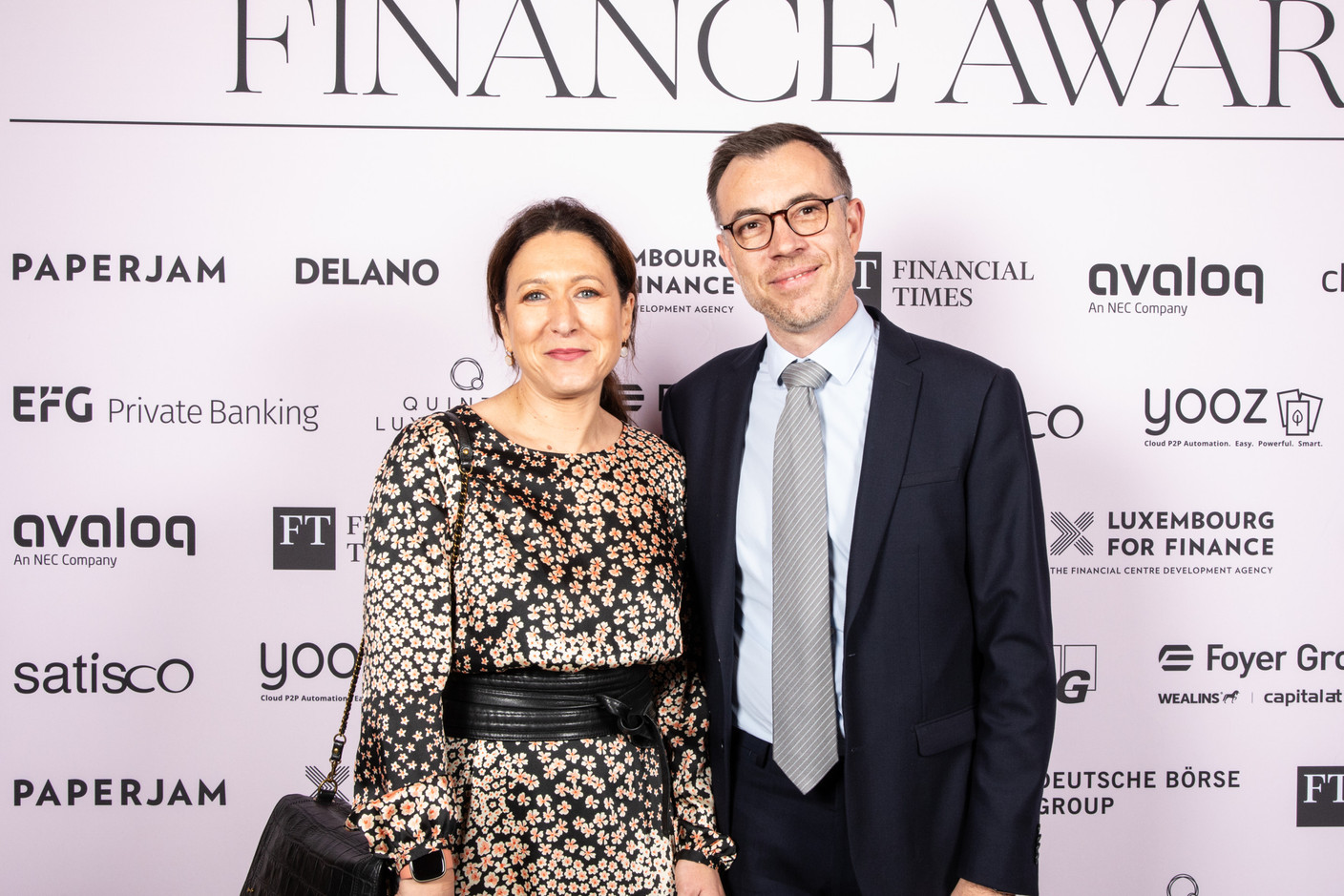 Carine El Nouchi and Pascal Julliard (HSBC) at the 2023 Finance Awards, which took place on Tuesday 21 November 2023 at Casino 2000 in Mondorf. Photo: Eva Krins and Marie Russillo/Maison Moderne