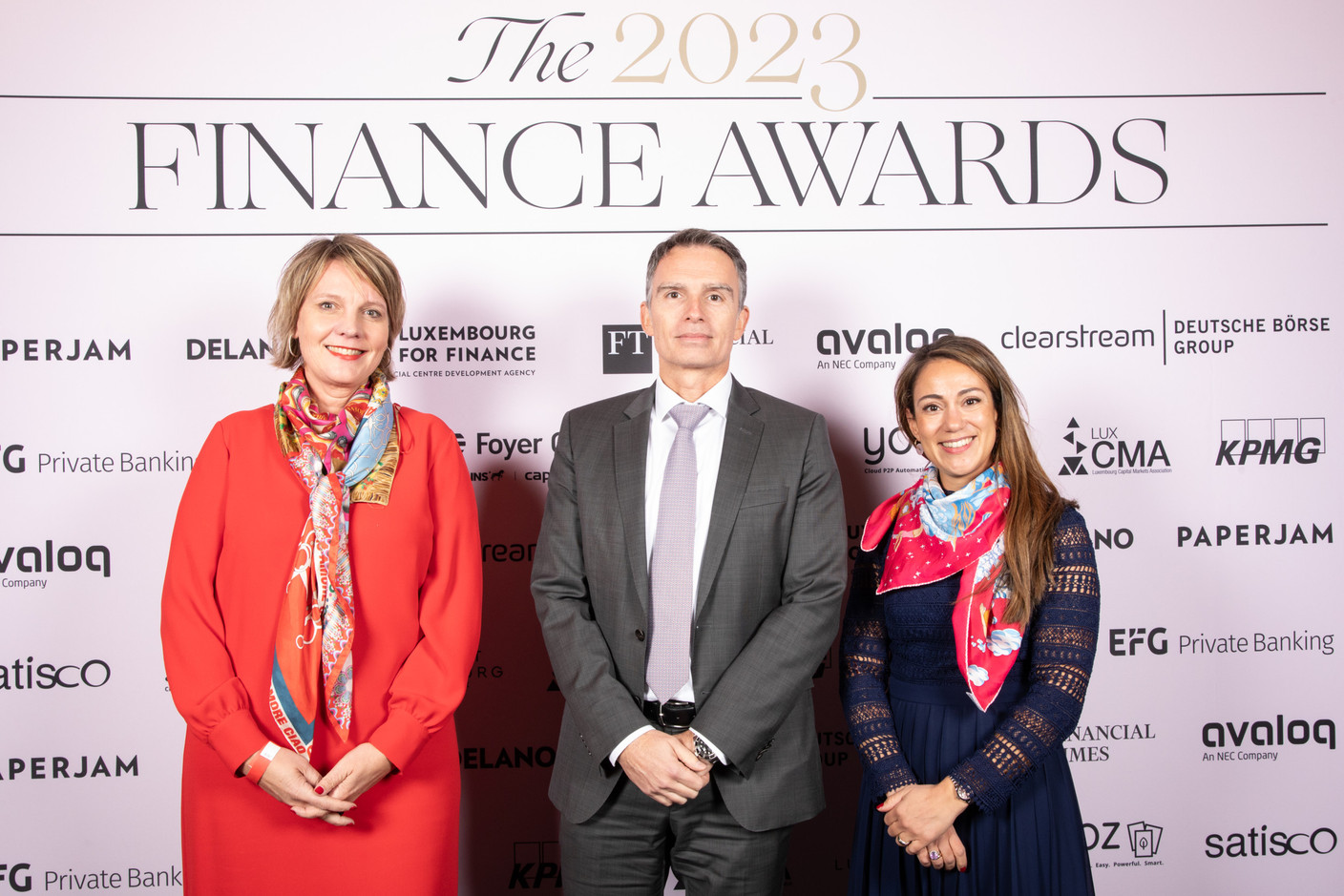Myriam Sibenaler, Jerry Grbic and Sarah Odru (ABBL) at the 2023 Finance Awards, which took place on Tuesday 21 November 2023 at Casino 2000 in Mondorf. Photo: Eva Krins and Marie Russillo/Maison Moderne