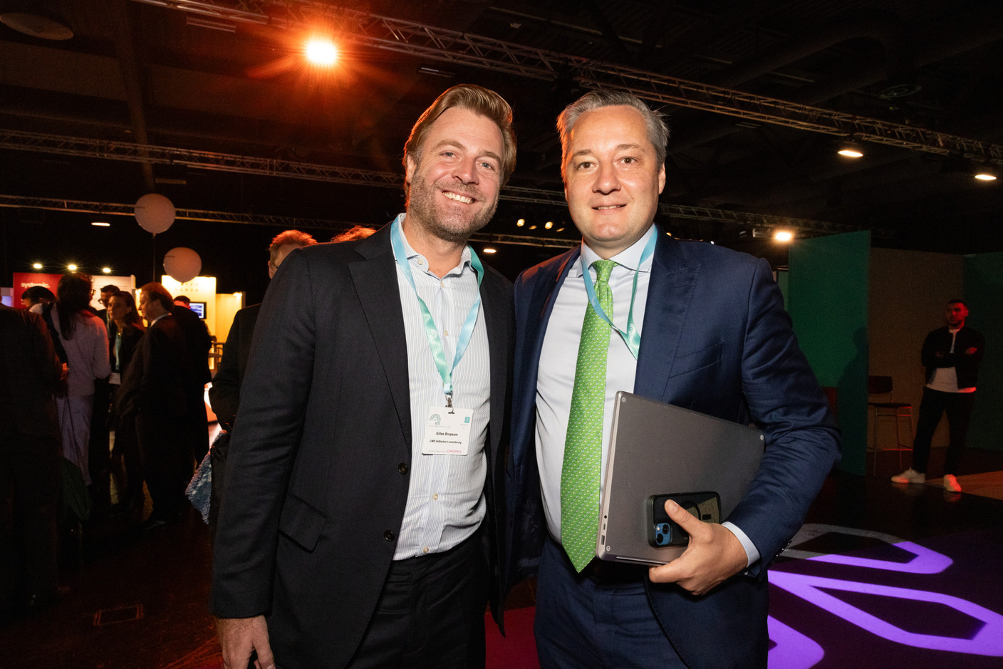 Gilles Bropsom (CMS DeBacker Luxembourg) and David Zackenfels (Alfi) at the Alfi private assets conference at Luxexpo The Box, 26 September 2024. Photo: Eva Krins/Maison Moderne