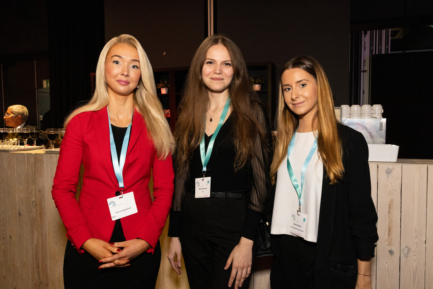 Apex Fund Services, Mariia Smyrnova (Banque Internationale à Luxembourg) and Caroline Chretien (Banque Internationale à Luxembourg) at the Alfi private assets conference at Luxexpo The Box, 26 September 2024. Photo: Eva Krins/Maison Moderne