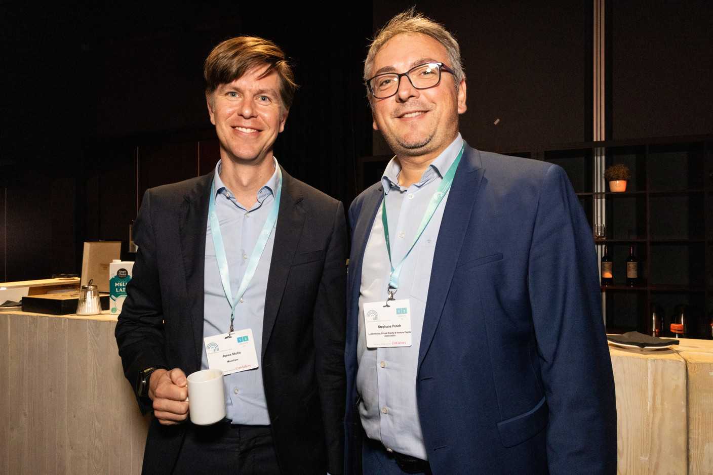Jonas Mullo (Moonfare) and Stéphane Pesch (Luxembourg Private Equity & Venture Capital Association) at the Alfi private assets conference at Luxexpo The Box, 26 September 2024.. Photo: Eva Krins/Maison Moderne