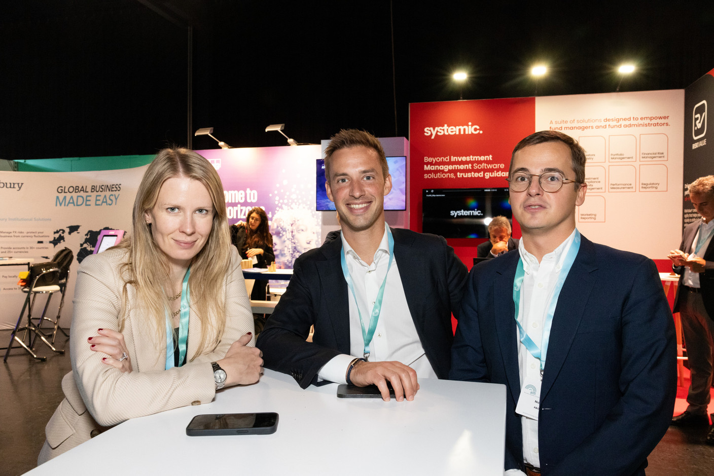 Henriika Hara (Travers Smith LLP), Loic Bacquelaine (Travers Smith LLP) and Nicolas Haas (A&O Shearman) at the Alfi private assets conference at Luxexpo The Box, 26 September 2024. Photo: Eva Krins/Maison Moderne