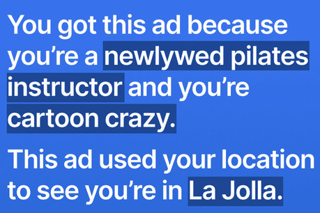 Une des publicités que Signal avait imaginées pour expliquer ce que Facebook collecte comme données. (Photo: Signal)
