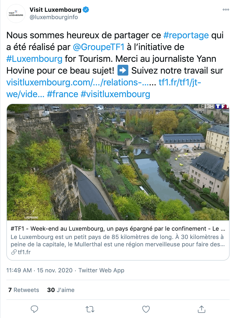 Capture d’écran du tweet de Visit Luxembourg. (Photo: @luxembourginfo/Twitter)