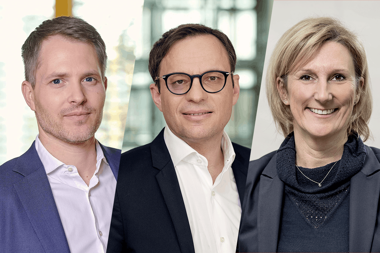(l-r) Bjoern Ebert, financial services leader, and Patrice Witz, technology partner and digital leader at PWC Luxembourg, along with Marijke Schroos, general manager of Microsoft in Belgium and Luxembourg, stated on Thursday that the new GenAI business centre is a strategic initiative aimed at accelerating digital transformation and encouraging the responsible use of generative AI in business practices. Photos: PWC Luxembourg, Montage: Maison Moderne