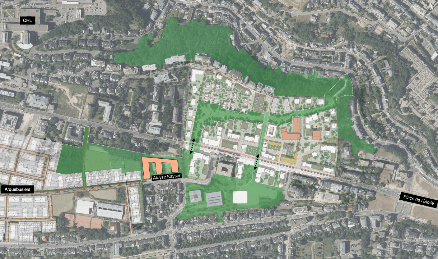 Une des ambitions est de créer un parc urbain en diagonale sur une plaine urbaine continue. (Illustration: Fabeck Architectes)