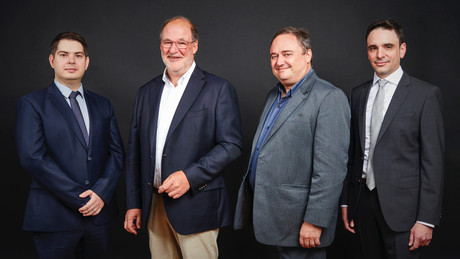 Valentin Plugaru, Roger Lampach, Pascal Bouvry et Matthieu Lefebvre: le quatuor qui va diriger la filiale de Luxconnect en charge du HPC luxembourgeois. (Photo: Lux p rovide )