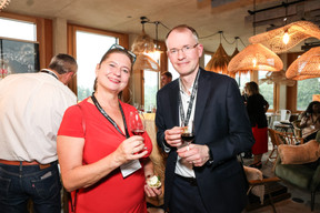 Petra Steinmetz (Lux Real Estate International) and Pascal Schemberger (Schemberger Photographe) at the “Que Calor! Tastes (and sounds) of Latin America” event on 20 June 2024. Photo: Marie Russillo