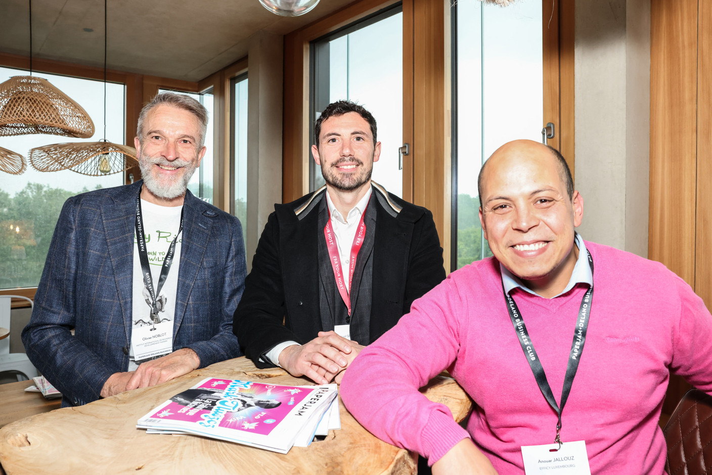 Olivier Noblot (Institut International de Recherche et Développement Humain) on the left and Mikaël Spezzacatena (Maison Moderne), centre, at the “Que Calor! Tastes (and sounds) of Latin America” event on 20 June 2024.  Photo: Marie Russillo