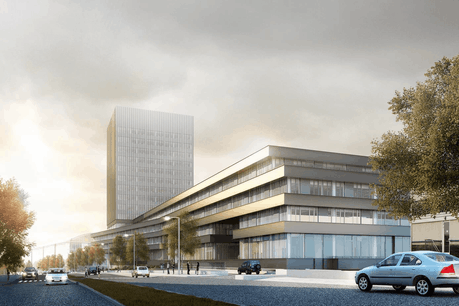 Depuis le boulevard, les passants pourront découvrir le «podium» et la tour de la troisième extension de la BEI. (Illustration: BEI)