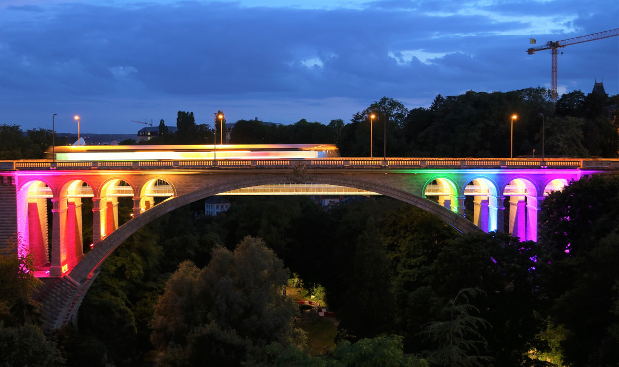 The Pont Adolphe, part of the UNESCO world heritage site, was illuminated in the Pride rainbow colours Vodafone Procurement Company