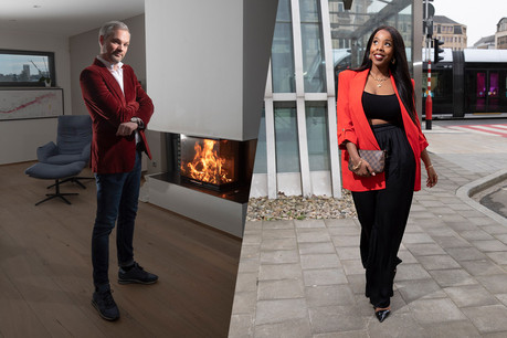 Le rouge en verre, mais pas comme tache sur une chemise blanche. Lucas Ney et Sarah Sy parlent de leurs styles. (Photos: Guy Wolff)