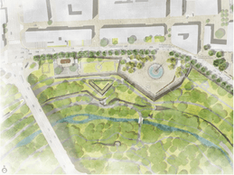 Aerial view of the new design of the square and Roosevelt Boulevard. Illustration: Latz + Partner Architectes-Paysagistes-CBA Architectes  