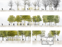 The kiosks are of a human scale and will be integrated into the square so as not to impede the flow of traffic. Illustration: Latz + Partner Architectes-Paysagistes-CBA Architectes  