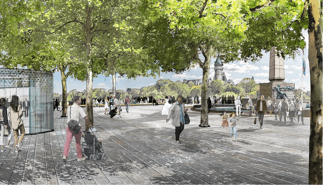 The Place de la Constitution will regain its social role as a public square conducive to meetings and strolling. Illustration: Latz + Partner Architectes-Paysagistes-CBA Architectes