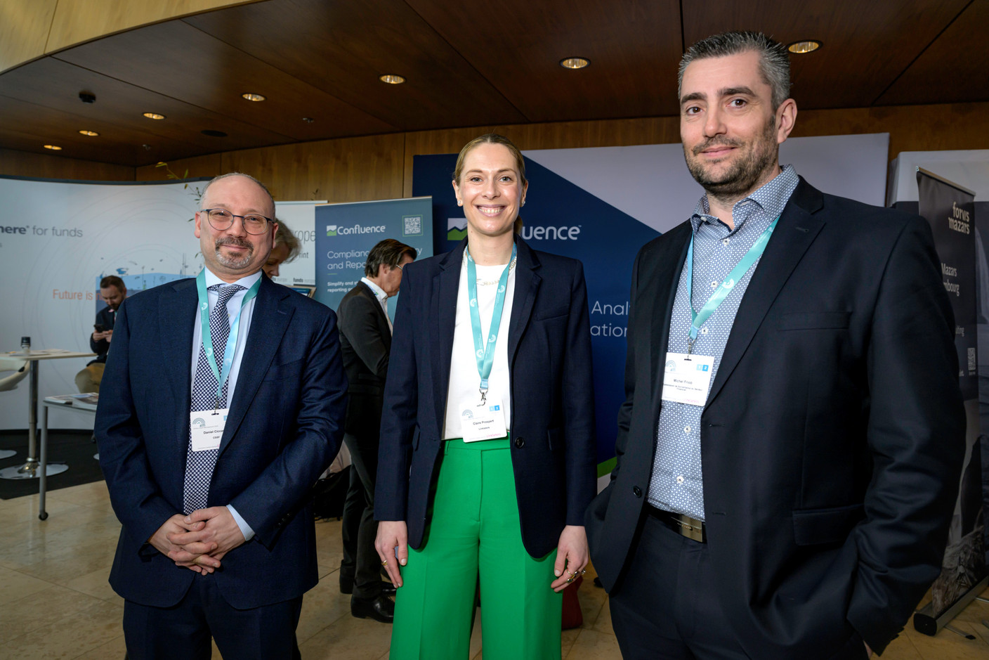 Daniel Ciccarelli (CSSF), Claire Prospert (Linklaters) et Michel Friob (CSSF) lors de la conférence Alfi Global Asset Management au Kirchberg, le 26 mars 2025. Photo : Nader Ghavami