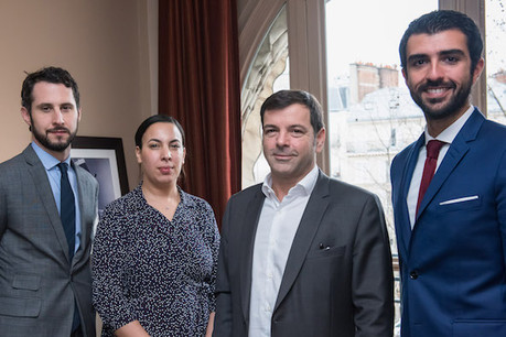 L’équipe d’AMfine: de gauche à droite, Charles Seigle-Goujon, Loubna Elbaz, Jean-Christophe Mougnaud et Raphael Isvy. (Photo: Christophe Rabinovici)