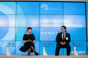 Edith Magyarics of PWC and Abdeldjalil Bourouis of Post Luxembourg are seen during the “Cyberattack: what’s it like from the inside?” session, 23 March 2022. Photo: Matic Zorman