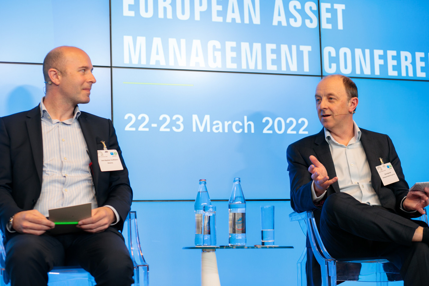Dave Sparvell of Swissquote Bank Europe (right) said regulators, as part of their ESG push, want blockchain operators to reduce their energy consumption. Photo: Matic Zorman