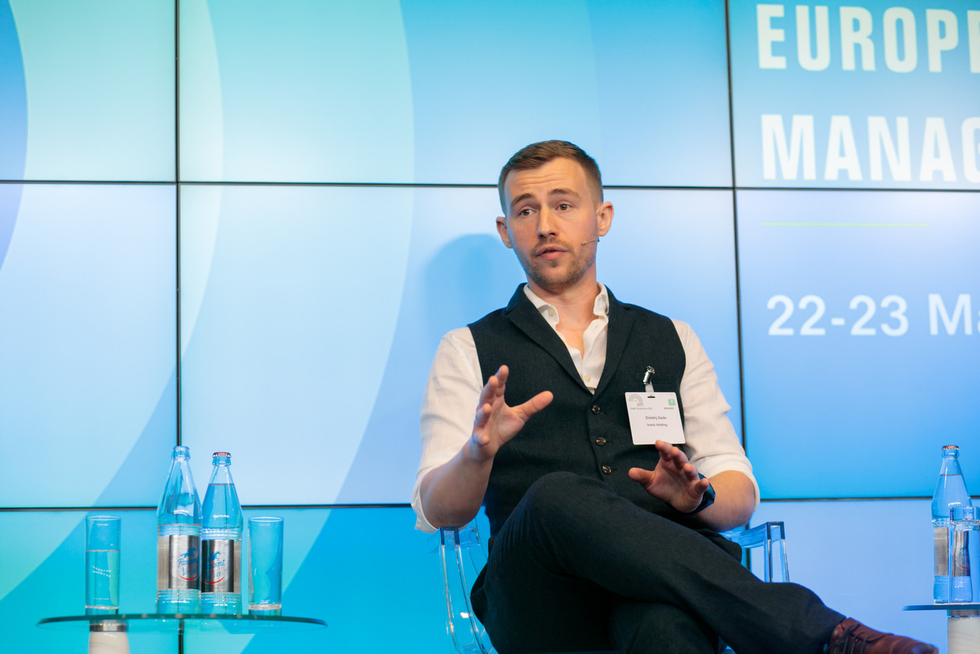 Dimitrij Gede of Iconic Holding is seen speaking at the “Digital custody” panel, 23 March 2022. Photo: Matic Zorman