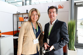 Sandra Cortese, Degroof Petercam Asset Services; Vincent Ginet, ING, seen attending Alfi’s Global Asset Management Conference, 19 March 2024. Photo: Eva Krins/Maison Moderne