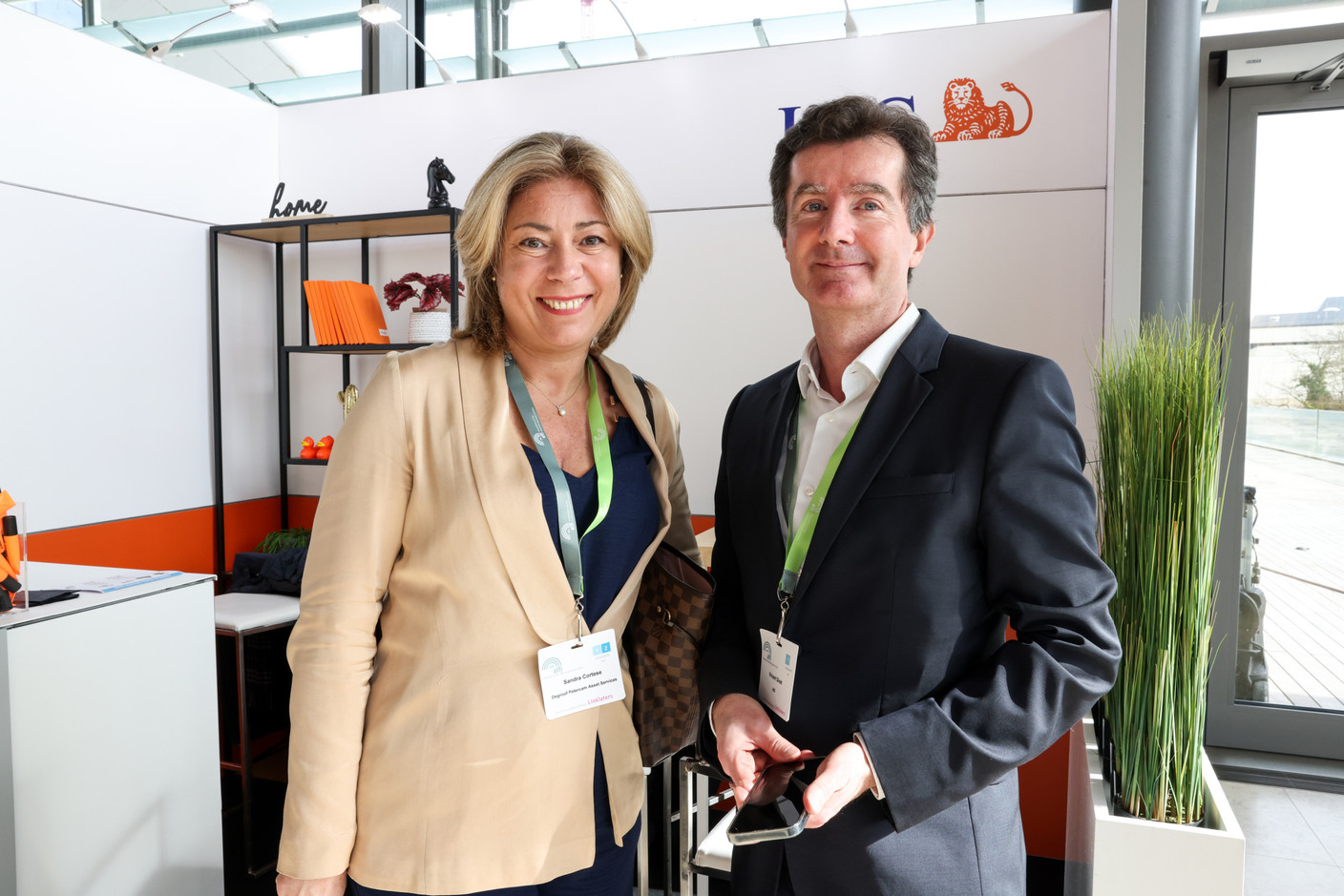 Sandra Cortese, Degroof Petercam Asset Services; Vincent Ginet, ING, seen attending Alfi’s Global Asset Management Conference, 19 March 2024. Photo: Eva Krins/Maison Moderne