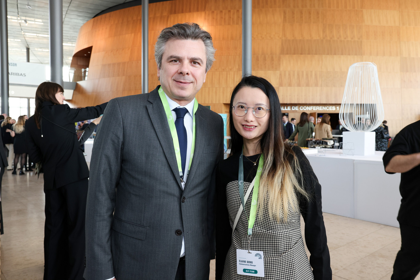 Emmanuel Gutton and Elaine Gong, both with the Association of the Luxembourg Fund Industry. Photo: Eva Krins/Maison Moderne