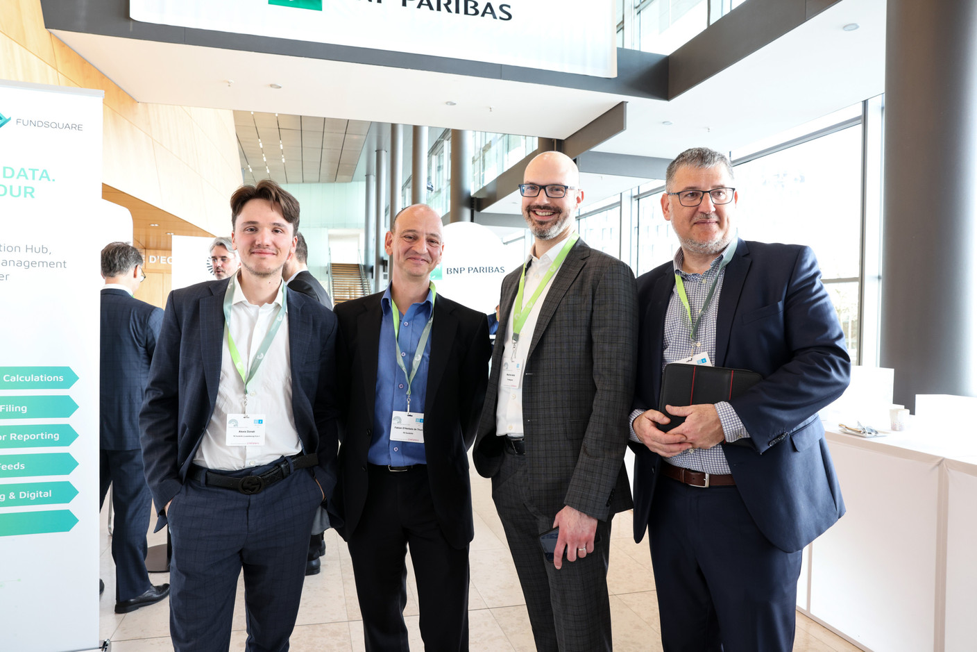 From left: Alexis Donati, FE Fundinfo; Fabian D’Herbais de Thun, FE Fundinfo; Maxime Aerts, Fundsquare. Photo: Eva Krins/Maison Moderne