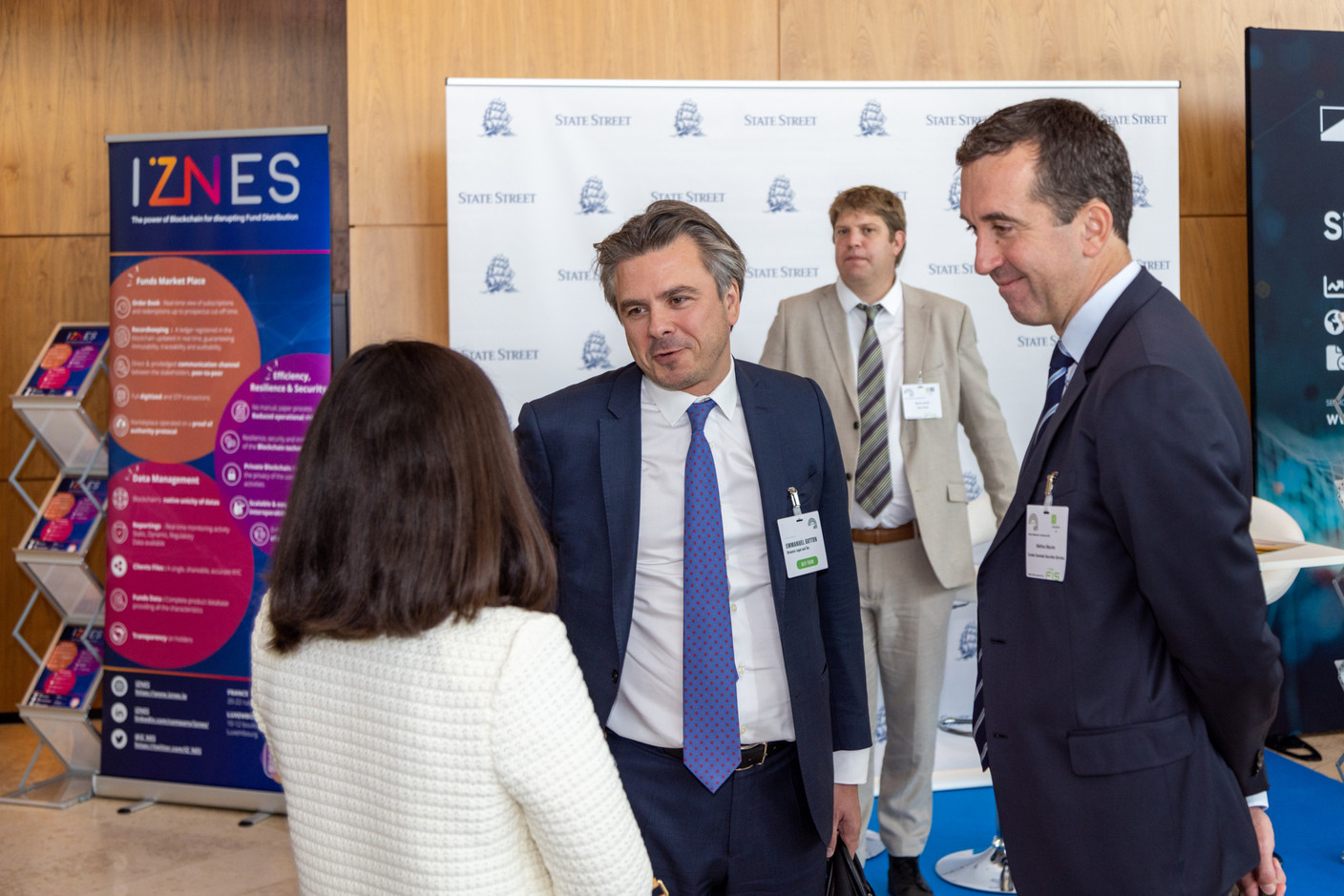 Emmanuel Gutton of the Association of the Luxembourg Fund Industry (centre); Mathieu Maurier of Société Générale (on right). Photo: Romain Gamba/Maison Moderne