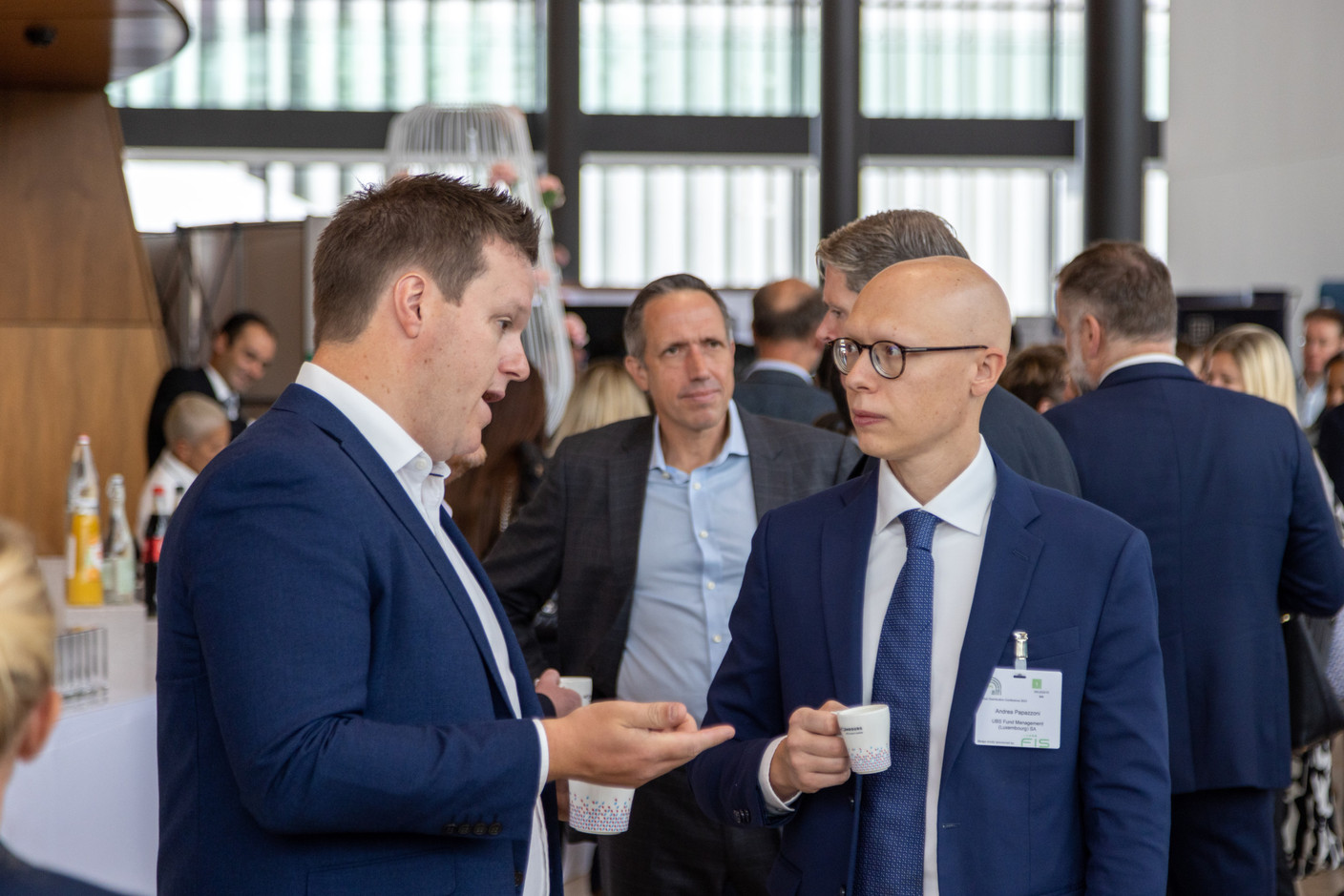 Andrea Papazzoni of UBS Fund Management (on right) is seen attending Alfi’s Global Distribution Conference, 20 September 2022. Photo: Romain Gamba/Maison Moderne