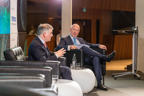Lou Kiesch, partner at Deloitte in Luxembourg, listens to CSSF chief Claude Marx speak during the Cross-Border Distribution Conference, 25 May 2023. Photo: Romain Gamba