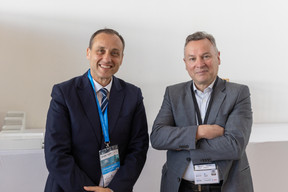 Christophe Djaouani (Toppan Digital Language) and Bernard Lambeau (More Carrot) at the Cross-Border Distribution Conference held at the European Convention Center in Kirchberg on 25 May. Photo: Romain Gamba/Maison Moderne