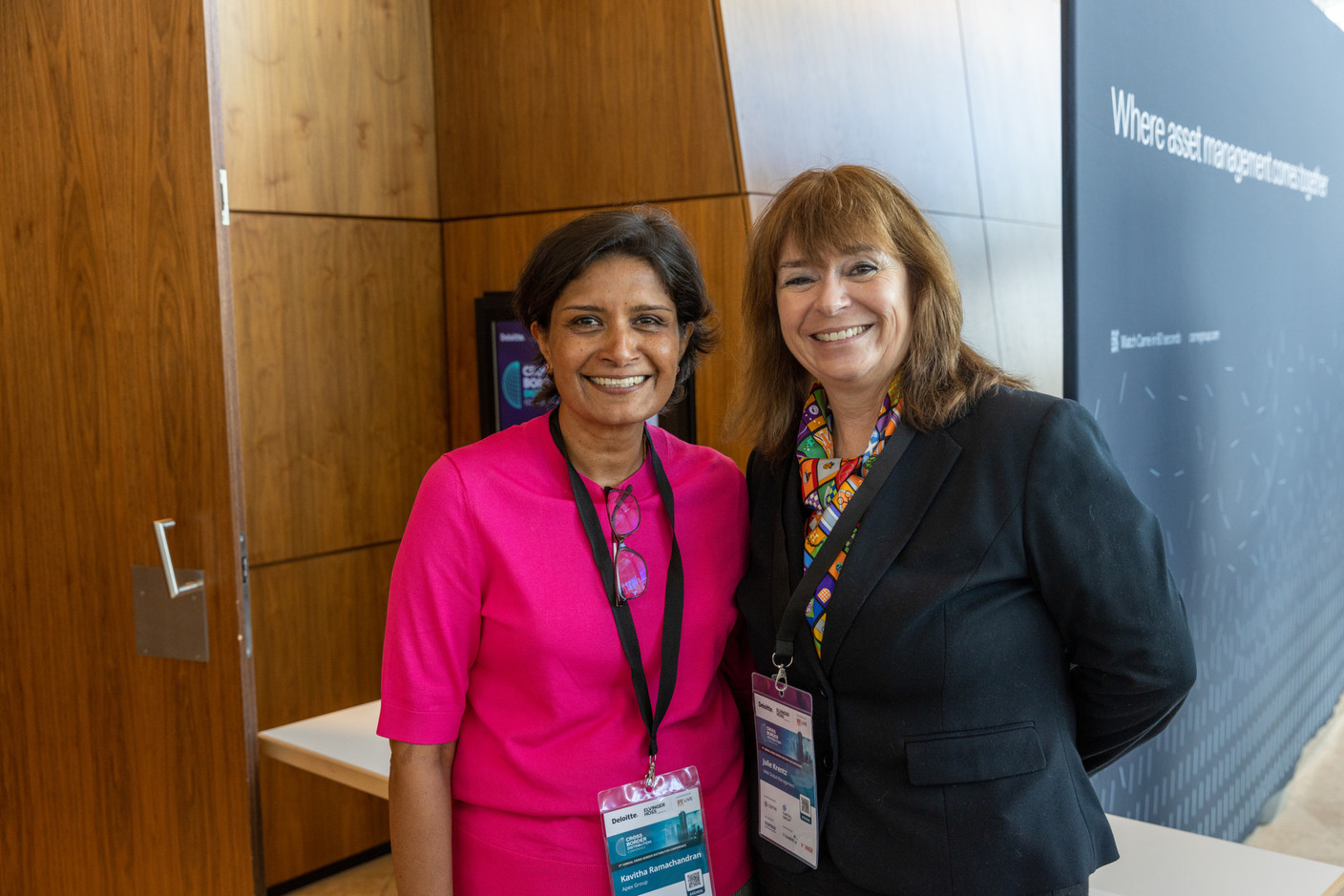 Kavitha Ramachandran (Apex Group) and Julie Krentz (VAM Global Management) at the Cross-Border Distribution Conference held at the European Convention Center in Kirchberg on 25 May. Photo: Romain Gamba/Maison Moderne